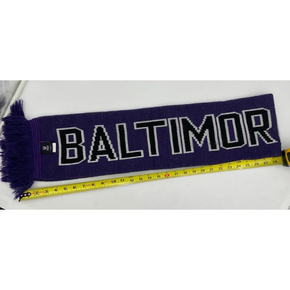 NFL Team Apparel Baltimore Ravens Youth Knit Scarf Purple Black‎ White Fringed